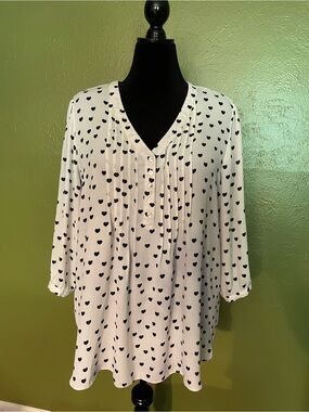 Rose & Olive Cream Blouse with Black Heart Print